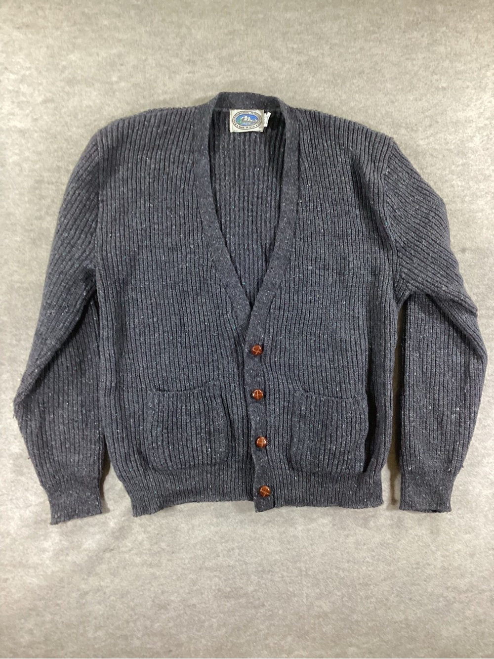 Vintage Environmental Clothing Button-Front Wool Cardigan in Dark Navy
